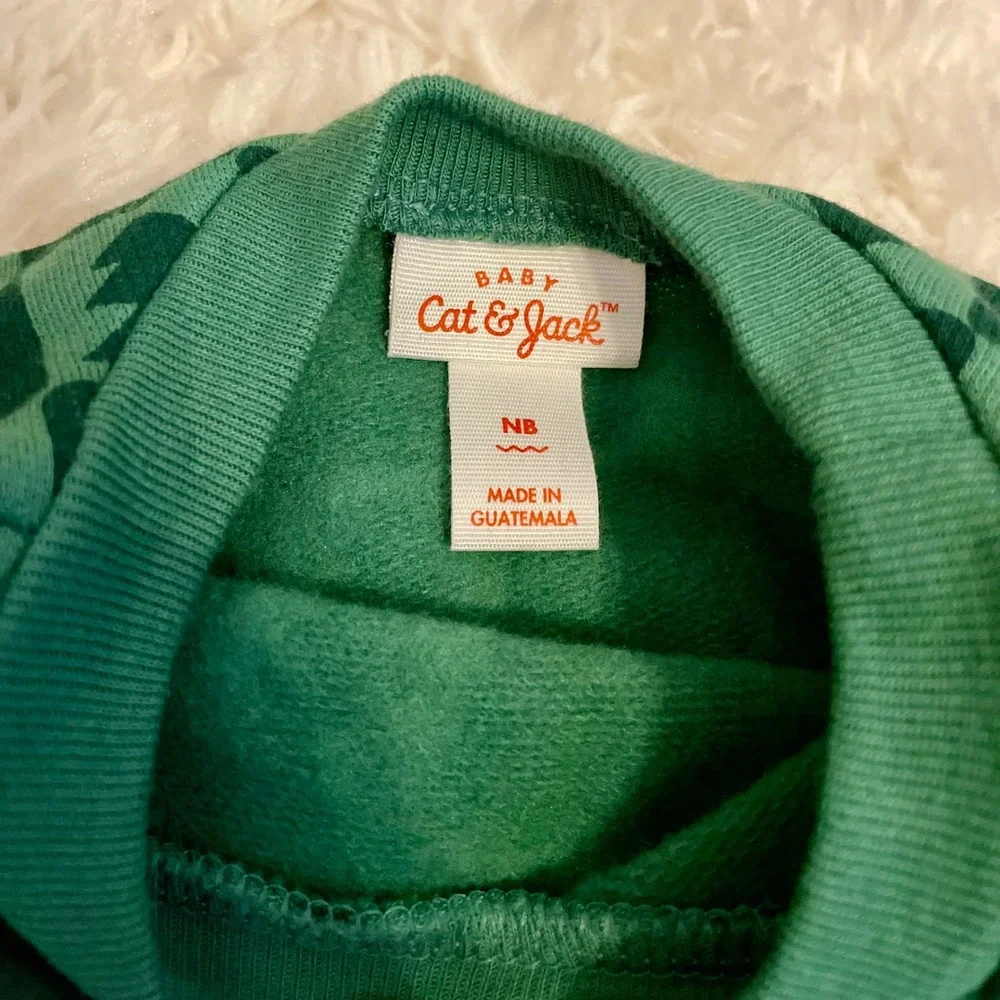 Cat & Jack Baby Green Tree Checkered Long Sleeve Sweatshirt Pants Outfit NB‎